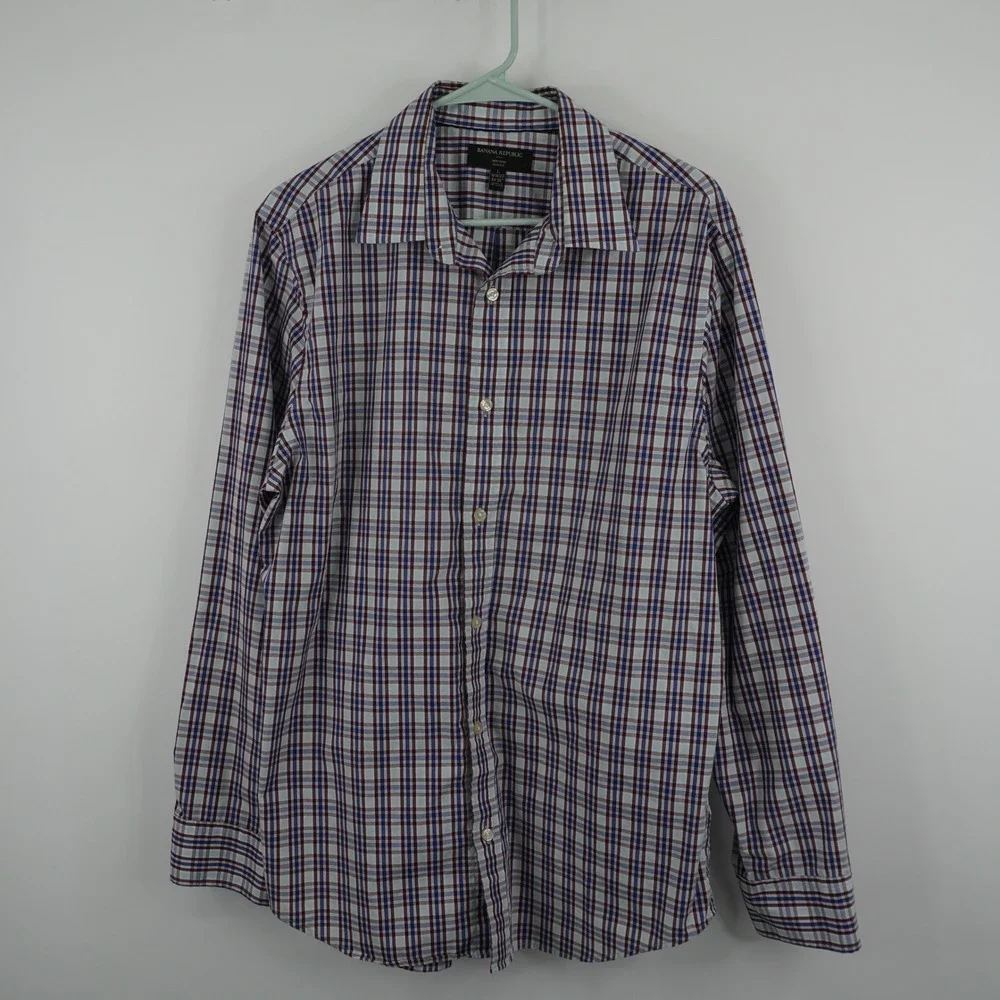 Banana Republic Button Down Shirt Mens Large Multicolor‎ Plaid Non Iron Slim Fit